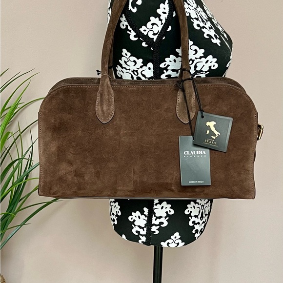 CLAUDIA FIRENZE Small Rich Chocolate Suede Italian Made Luxe Satchel - Picture 1 of 13